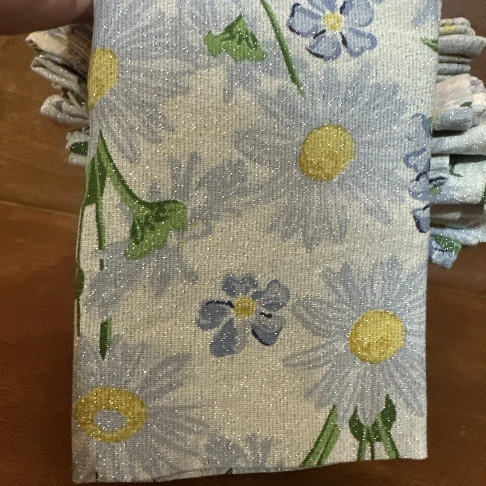 HOUSE &GARDEN NAPKINS (16) BLUE Flowers 18 X 18 100% COTTON Sparkley
